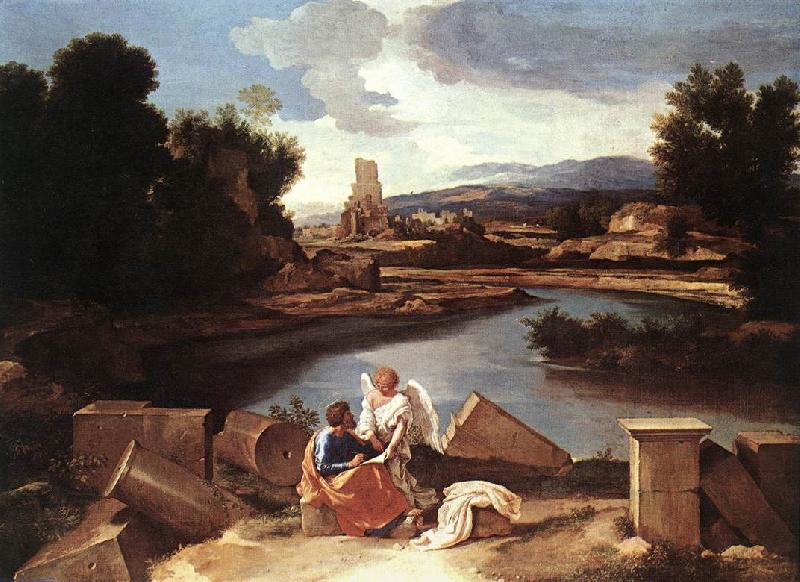 Nicolas Poussin Landscape with St Matthew and the Angel oil painting picture